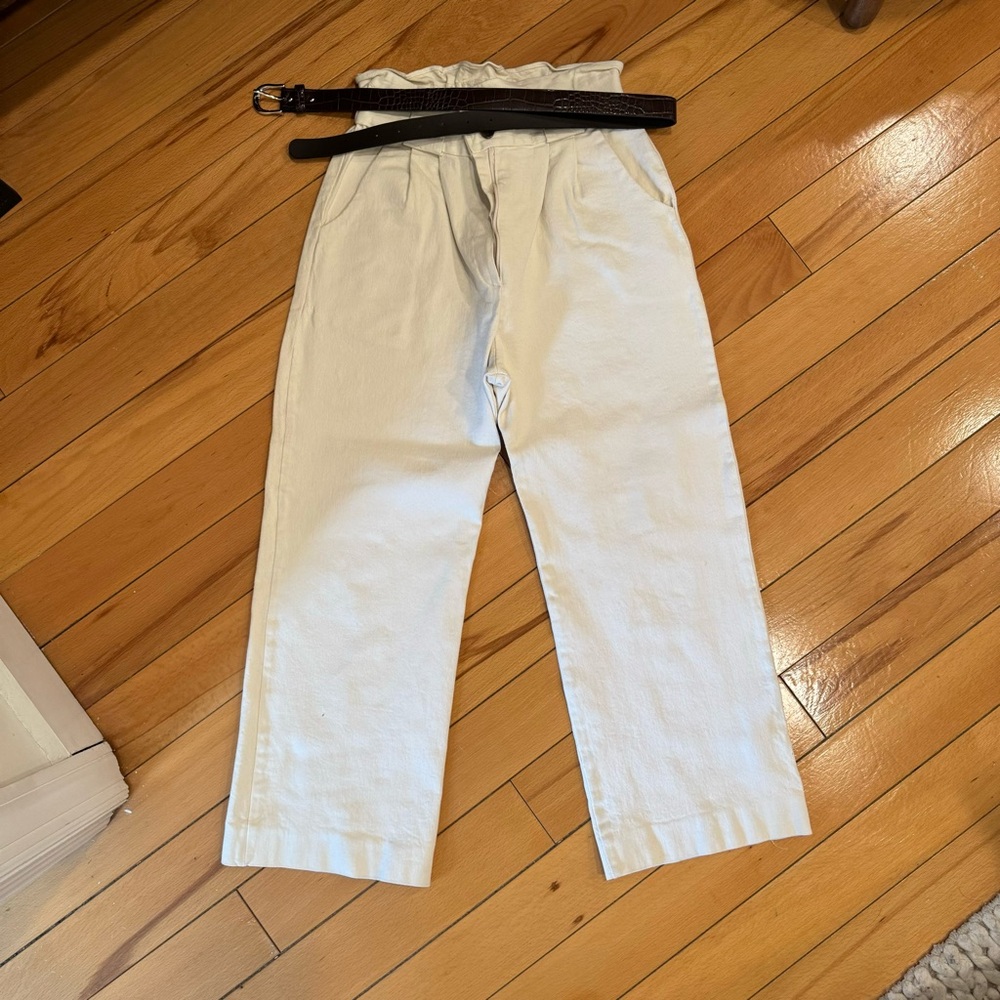 Cream High Waisted Pants with Belt